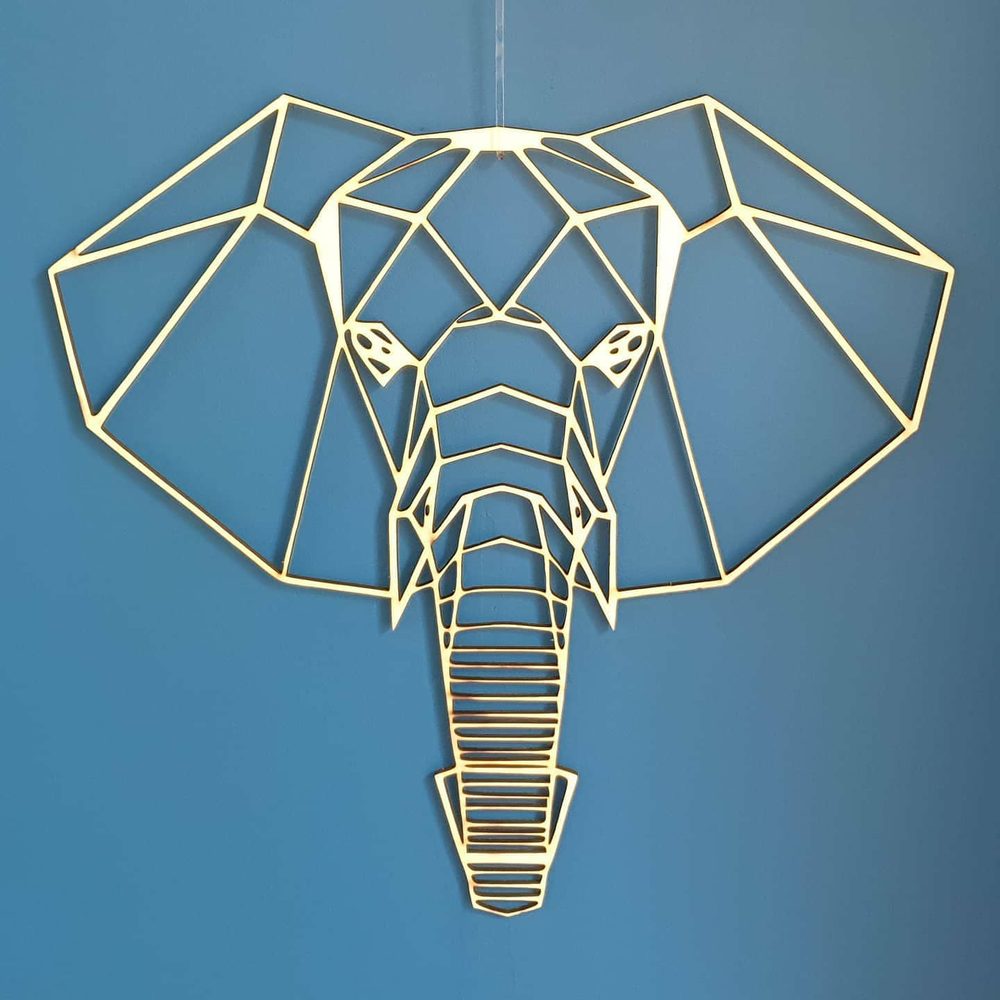 Lasergesneden geometrische olifant van hout